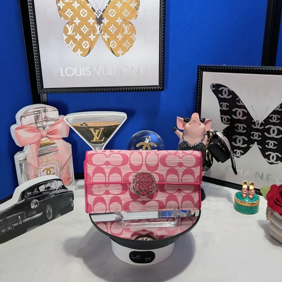 Coach Alexandra Slim Envelope Pink Signature Wallet Canvas And Leather - Picture 1 of 17